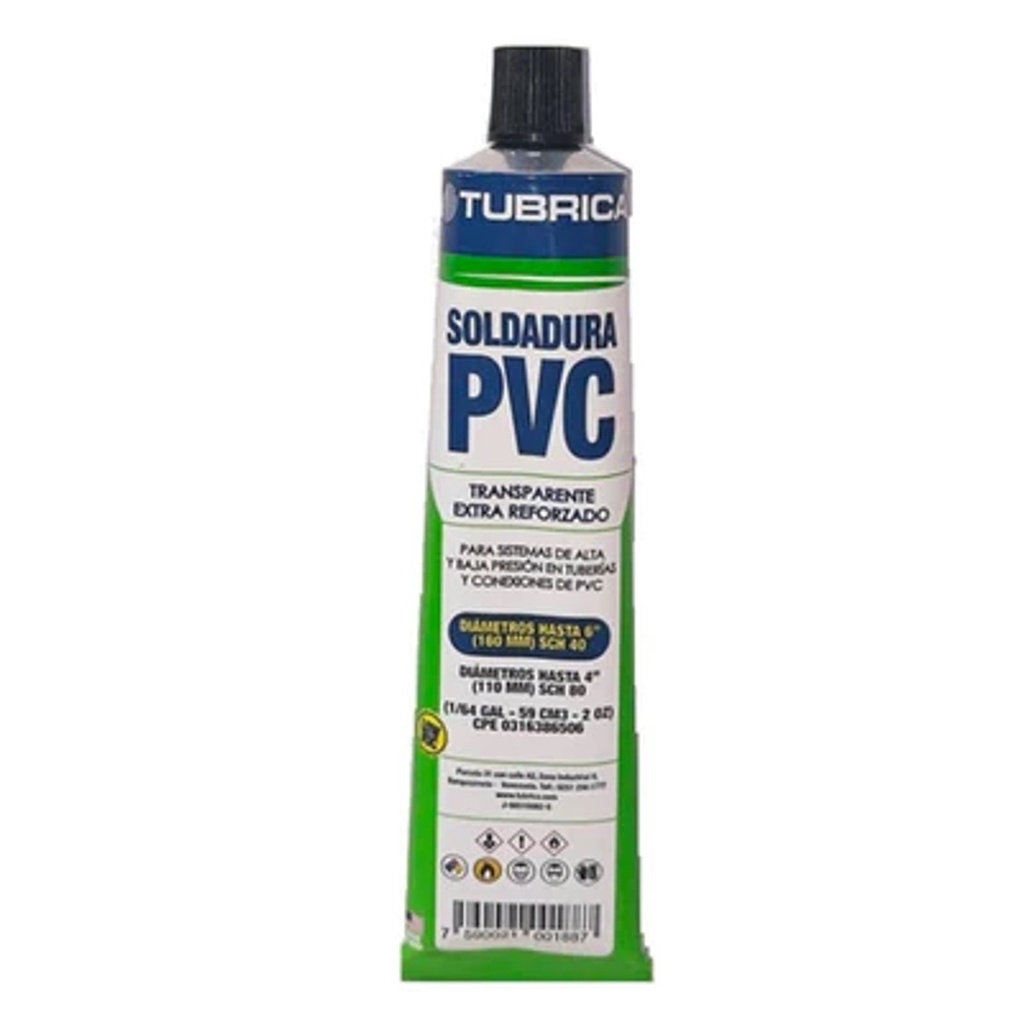 SOLDADURA PVC MULTIPROPOSITO - TUBO DE 59 CM3 1/64GL 2 OZ REF. 001887 / 1000001578 TUBRICA