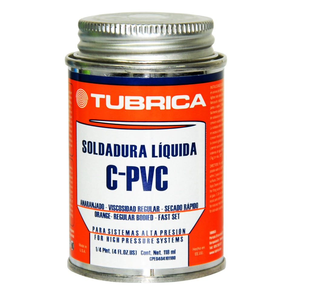 SOLDADURA PARA CPVC 1/32 GAL. / 118 ML COD. 7590021223609 REF. 22-43-023 ( AGUA CALIENTE ) MARCA TUBRICA