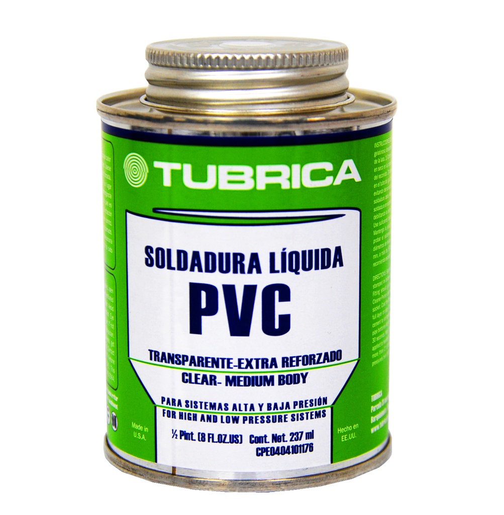 SOLDADURA P/ PVC TRANSP. MULTIPROPOSITO 1/16 GAL. / 237 ML REF. 7590021010834 COD. 22-43-016 MARCA TUBRICA