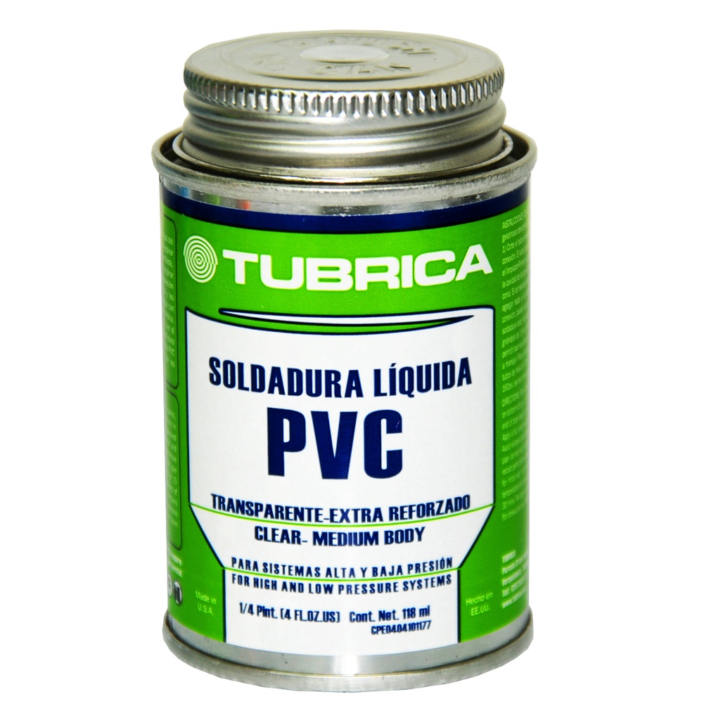 SOLDADURA P/ PVC TRANSP. MULTIPROPOSITO 1/32 GAL. / 118 ML COD. 7590021223579 REF. 22-43-022 TUBRICA
