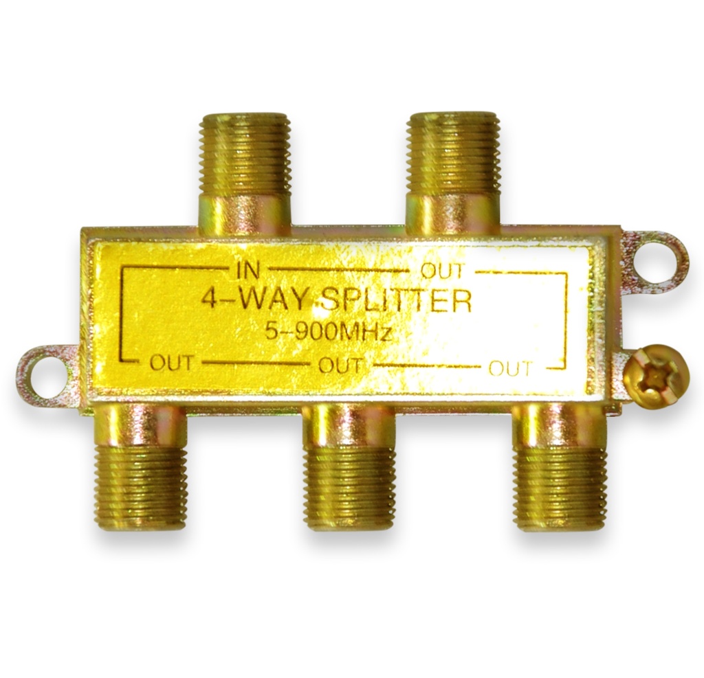 SPLITTER AMARILLO 1 ENTRADA Y 4 SALIDAS PARA CABLE RG6 COAXIAL UNIDAD REF. SPLS-1X4 MARCA SEMILIC