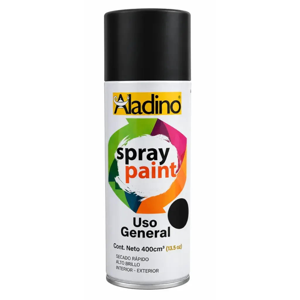 SPRAY AERESOL ESMALTE COLOR NEGRO BRILLANTE DE 400 CM³ INT-EXT REF. SP02 COD 006025 MARCA ALADINO