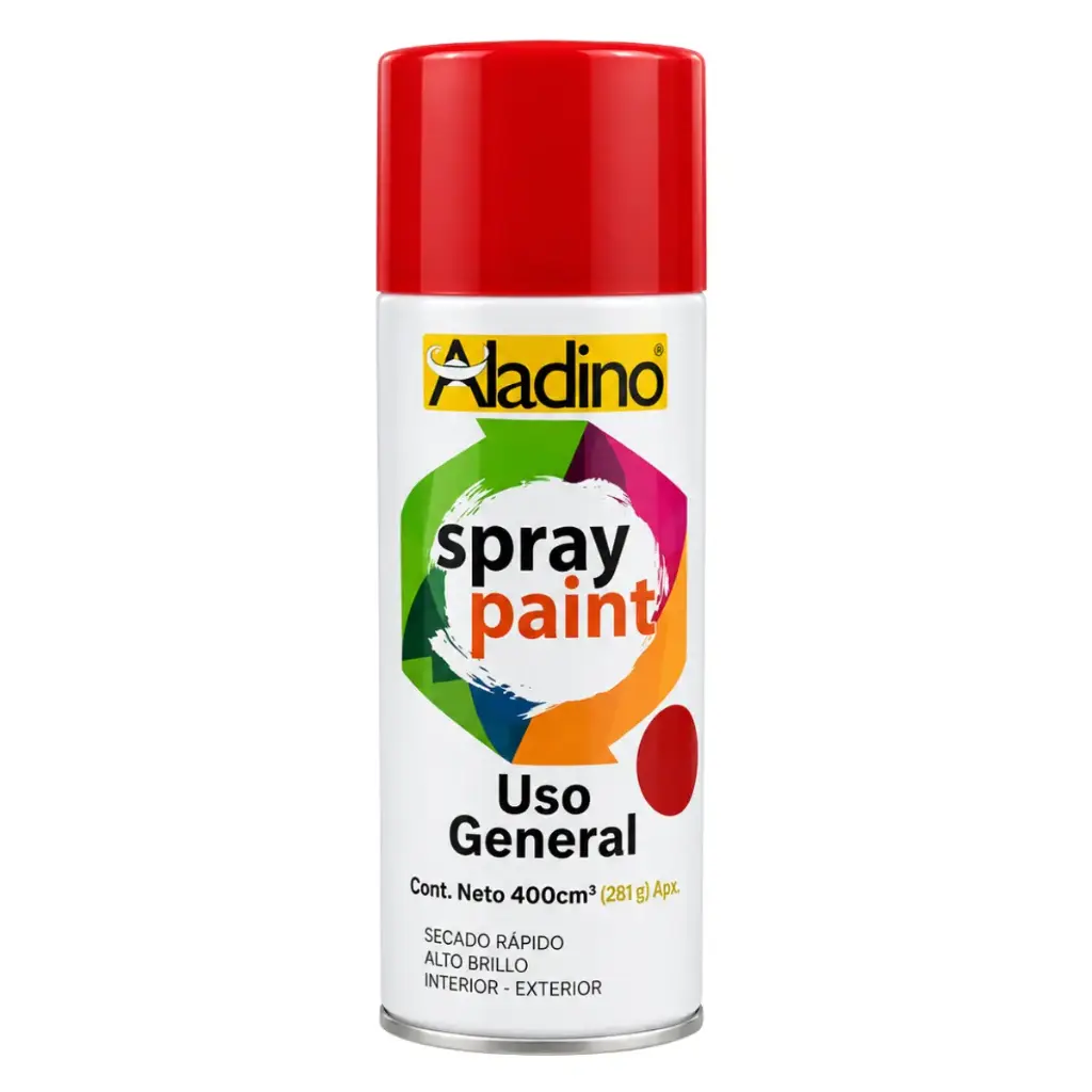 SPRAY AERESOL ESMALTE COLOR ROJO FUEGO DE 400 CM³ INT-EXT REF. SP05 COD 006056 MARCA ALADINO