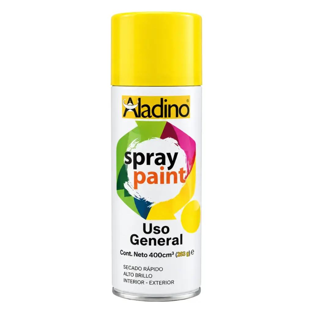 SPRAY AERESOL ESMALTE COLOR AMARILLO LIMON DE 400 CM³ INT-EXT REF. SP07 COD 006070 MARCA ALADINO