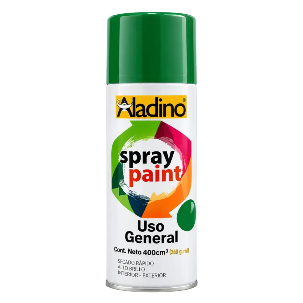 SPRAY AERESOL ESMALTE COLOR VERDE DE 400 CM³ INT-EXT REF. SP10 COD 006100 MARCA ALADINO