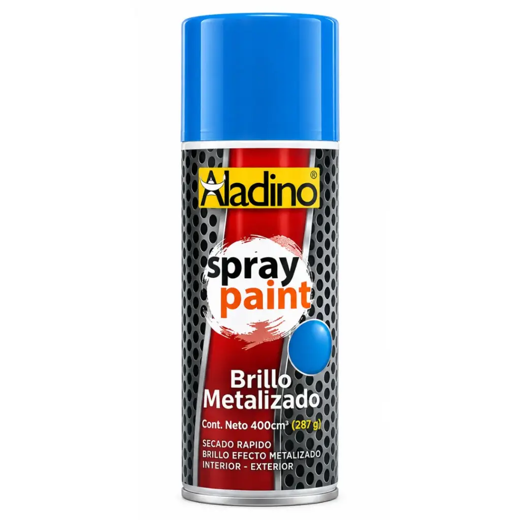 SPRAY AERESOL ESMALTE COLOR AZUL BRILLO METAL DE 400 CM³ INT-EXT REF. SP21 COD 006216 MARCA ALADINO