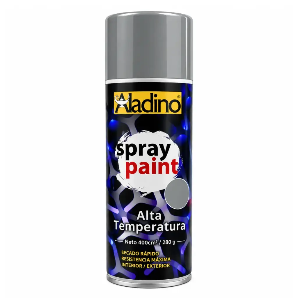 SPRAY AERESOL ESMALTE ALTA TEMPERATURA COLOR ALUMINIO DE 400 CM³ REF. SP32 COD 006322 MARCA ALADINO