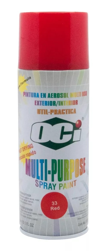 SPRAY AERESOL ESMALTE COLOR ROJO BRILLANTE 300 ML # 33 RED REF. OCI-SPRAY-012 MARCA OCI