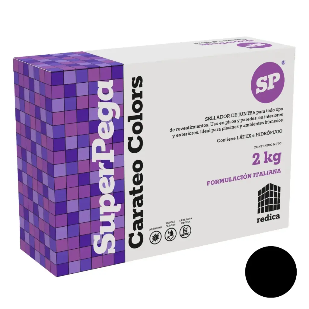 SUPER STUCCO GROUT CARATEO / SELLADOR DE JUNTAS 2 KG COLOR NEGRO PROFUNDO MARCA SUPER PEGA 