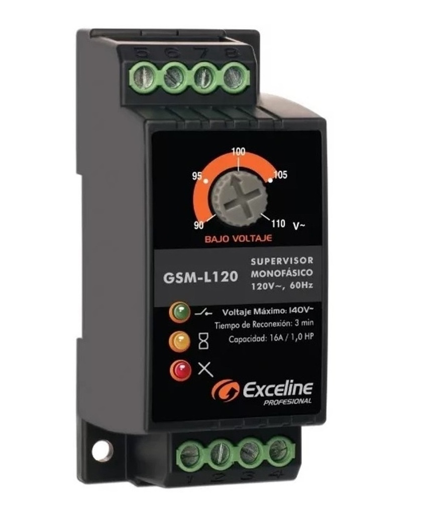 SUPERVISOR / PROTECTOR DE VOLTAJE 120 V C/ BORNES MONOF. 16 A / 1 HP REF. GSM-L120 / 002221 EXCELINE
