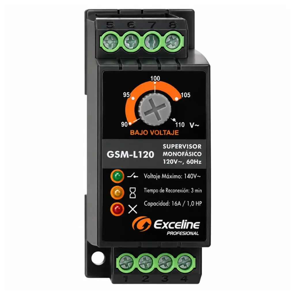 SUPERVISOR / PROTECTOR DE VOLTAJE 120 V C/ BORNES MONOF. 16 A / 1 HP REF. GSM-L120 / 002221 EXCELINE