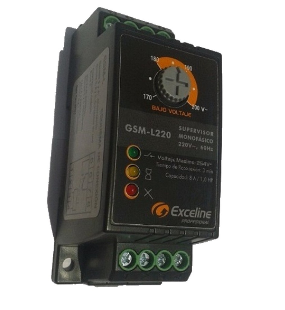 SUPERVISOR / PROTECTOR DE VOLTAJE 220 VAC CON BORNES MONOF. 8 A / 1 HP REF. GSM-L / 002238 MARCA EXCELINE