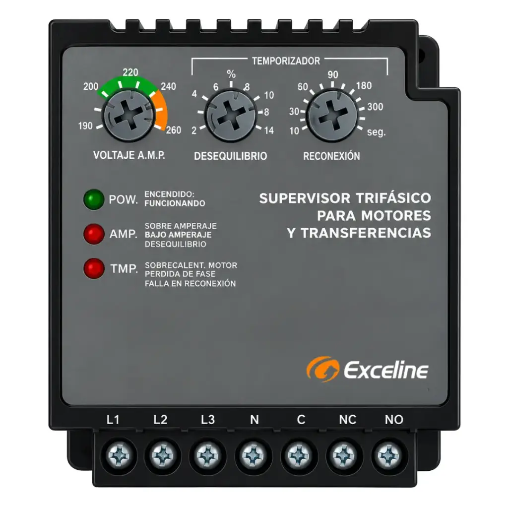 SUPERVISOR DE VOLTAJE TRIFASICO P/MOTORES Y TRANSFERENCIA 208 / 220 REF.GST-RM220 / 007578 EXCELINE