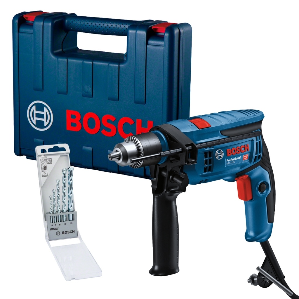 TALADRO PERCUTOR 1/2" 750 W V.V.R 3800 RPM C/MALETIN + BROCAS EF. GSB 13 RE / 629704 / 865672 BOSCH