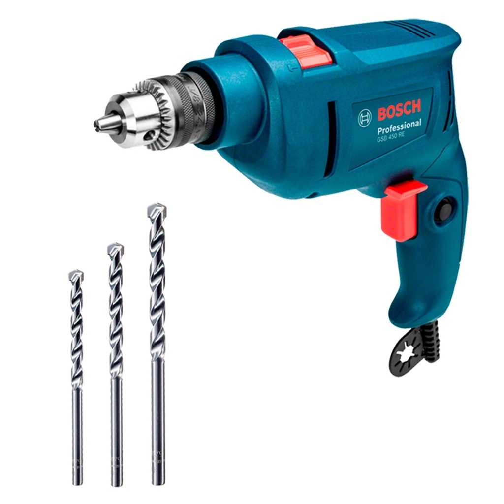TALADRO PERCUTOR 3/8" 450 W V.V.R 3100 RPM + 3 BROCAS REF. GSB 450 RE / REF. 857923/ 865614 BOSCH