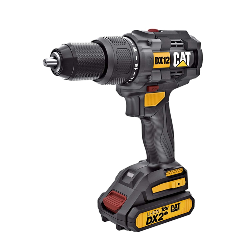 TALADRO PERCUTOR INALAM SIN CARBONES 1/2" 18 V 13 MM VVR ( CARGADOR+ 2 BAT) REF. DX12 MARCA CAT