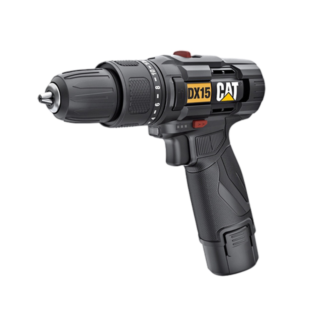 TALADRO PERCUTOR INALAMBRICO 3/8" 12 V 10 MM V.V.R INCLUYE CARGADOR + BATERIA REF. DX15 MARCA CAT