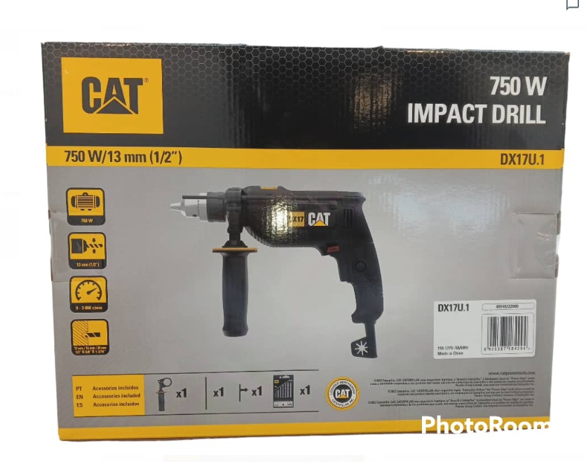 TALADRO PERCUTOR 750 W 13 MM 110 - 127 V 50/60 HZ REVERSIBLE INCLUYE 8 BROCAS REF. DX17U.1 MARCA CAT