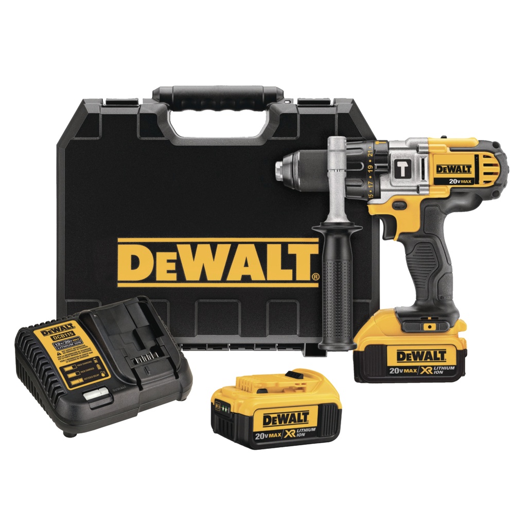 TALADRO PERCUTOR INALAMBRICO 1/2" 20 V 4 AMP - 3 VEL. REF. DCD985M2 MARCA DEWALT