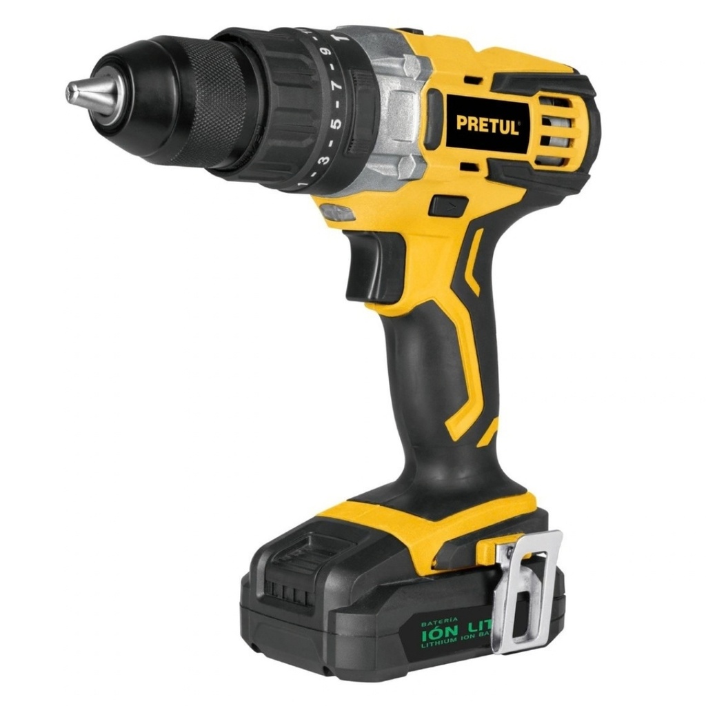 TALADRO / DESTORN INALAMB./ LITIO 1/2" 20V LED 1 BAT. CARGADOR 1500 RPM REF. 27082 MARCA PRETUL
