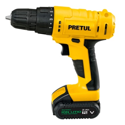 TALADRO / DESTORN INALAMB./ LITIO 3/8" 12V LED 1 BAT.CARGADOR+ 5 PTA 600 RPM REF. 29975 MARCA PRETUL