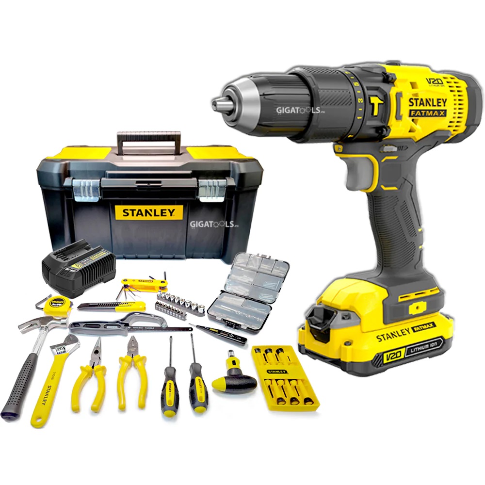 TALADRO ATORNILLADOR 1/2" INALAMBRICO 20V C/BAT. + CAJA + HERRAMIENT REF SDC711C1H / KIT-708 STANLEY