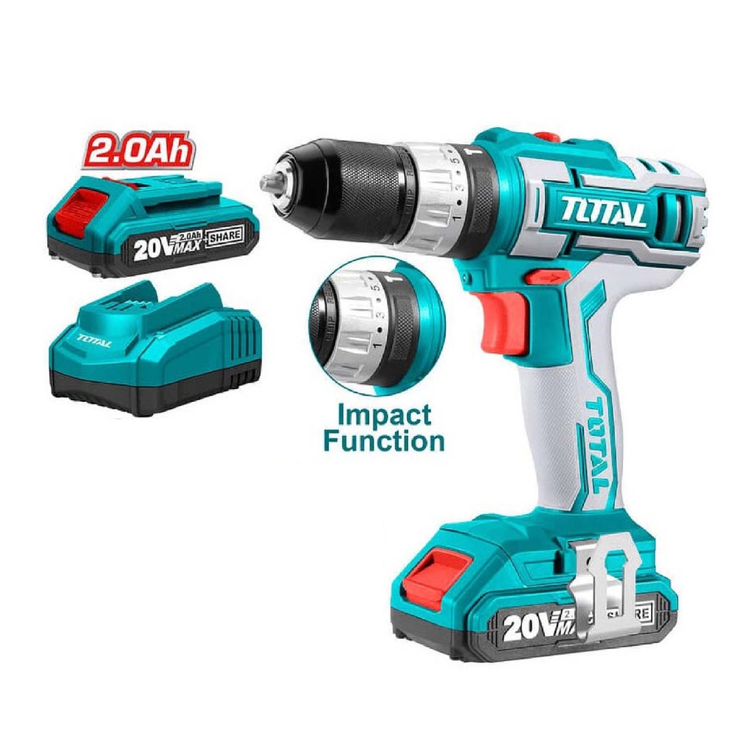 TALADRO INALAMBRICO 3/8" 20 V 2000 RPM C/MALETA (1CARG+2BAT+TOR) REF. UTDLI20453 MARCA TOTAL TOOLS