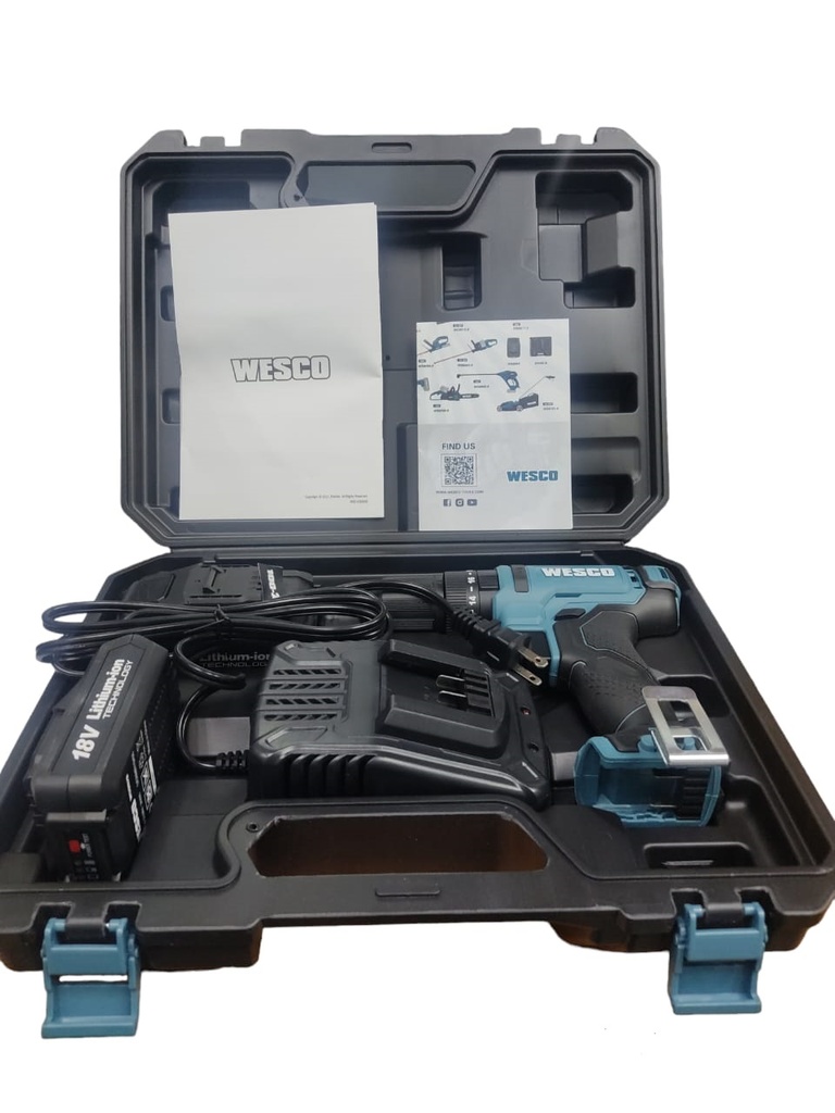 TALADRO PERCUTOR INALAMBRICO 1/2" 18V 13 MM 110-127V 1600RPM C/CARG+2 BAT+MALETA REF. WS2390K2 WESCO