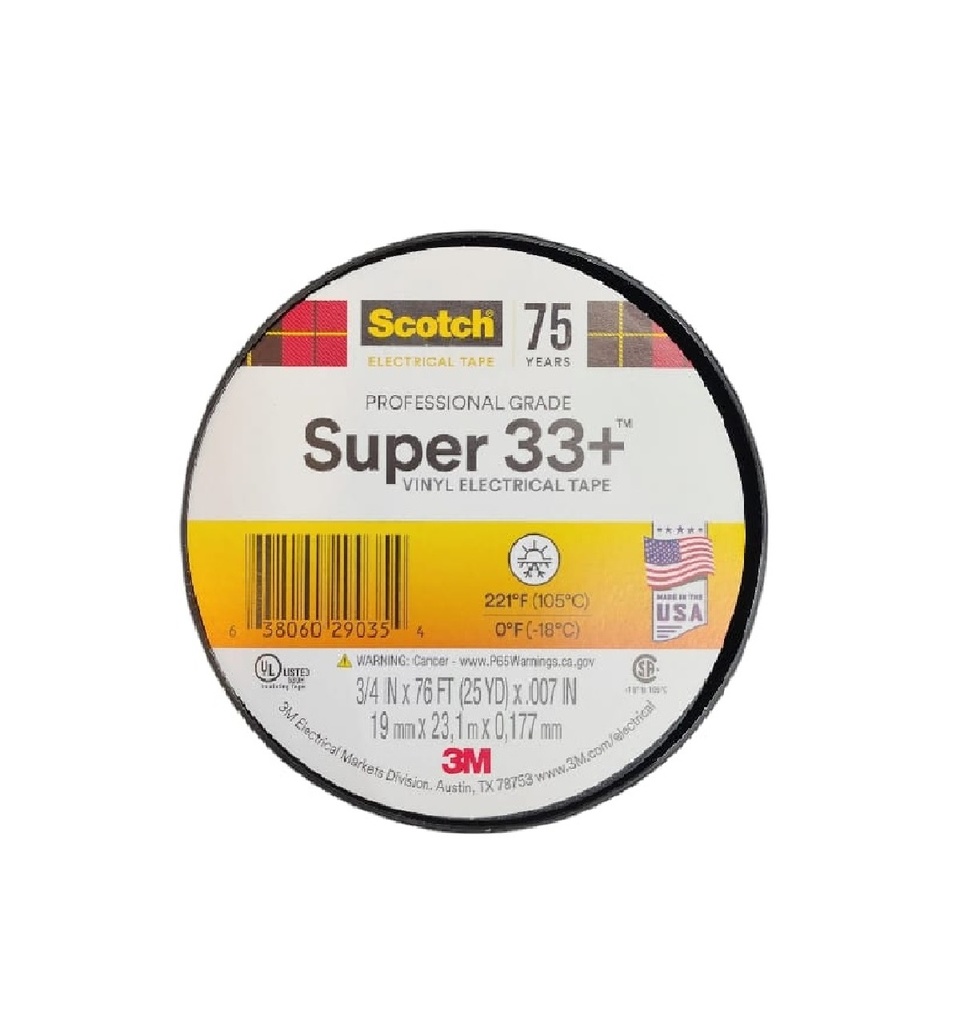 TAPE O CINTA ELECTRICA AUTOSOLDABLE DE 19 MM X 23.10 MTS 0.177MM REF.N33 / S33 COD290354 MARCA 3M
