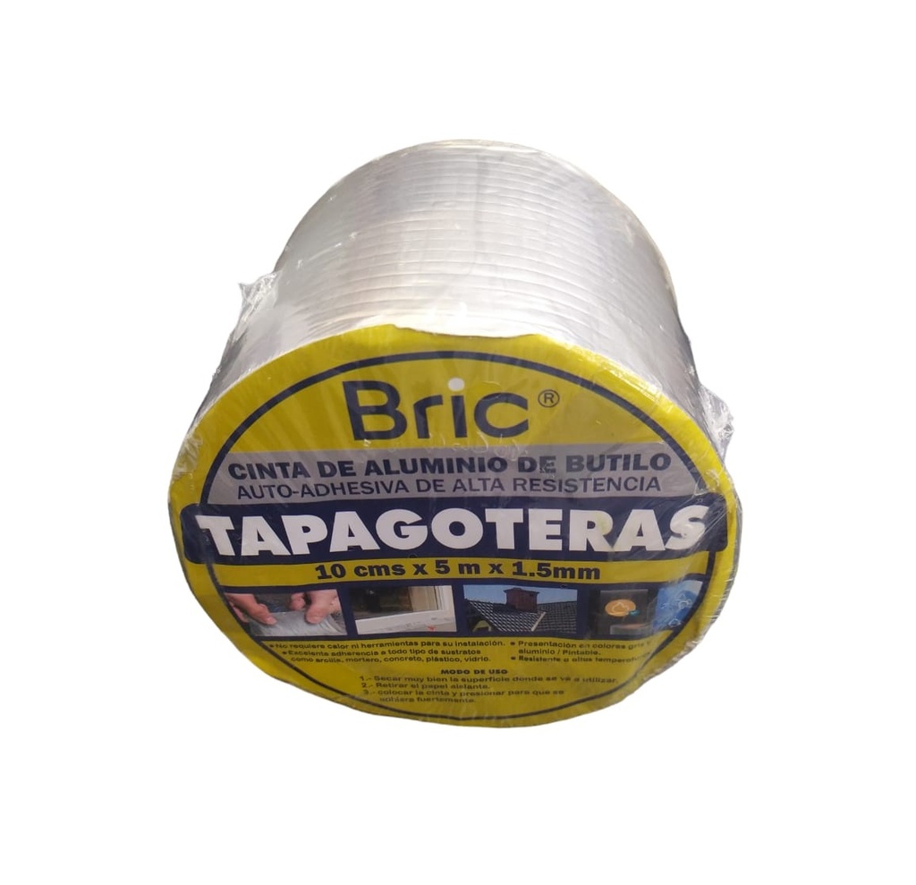 TAPA GOTERA / CINTA ADHESIVA DE ALUMINIO DE BUTILO DE ALTA RESISTENCIA 10 CM X 5 MTS X 1.5 MM BRIC