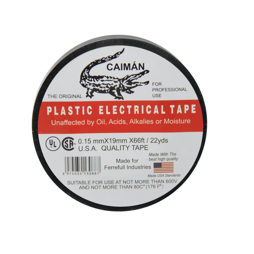 TAPE O CINTA ELECTRICA DE VINIL COLOR NEGRO 3/4" 20 MTS COD. 130887 MARCA CAIMAN