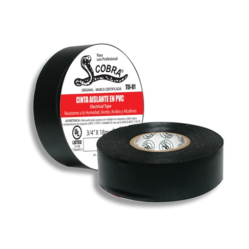 TAPE O CINTA ELECTRICA DE VINIL COLOR NEGRO 3/4" X 18 MTS COBRA REF. TEI-01 MARCA FERMETAL