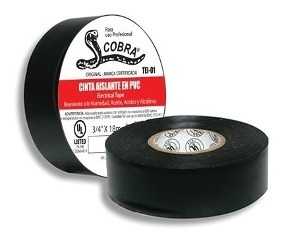 TAPE O CINTA ELECTRICA DE VINIL COLOR NEGRO 3/4" X 10 MTS COBRA REF. TEI-02 MARCA FERMETAL
