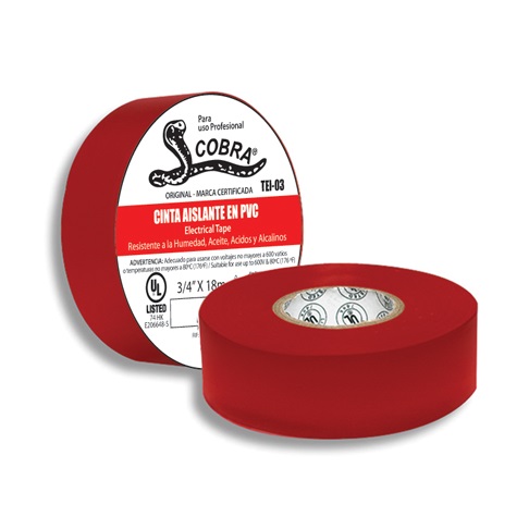 TAPE O CINTA ELECTRICA DE VINIL COLOR ROJO 3/4" X 10 MTS COBRA REF. TEI-08 MARCA FERMETAL