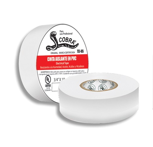 TAPE O CINTA ELECTRICA DE VINIL COLOR BLANCO 3/4" X 10 MTS COBRA REF. TEI-708 MARCA FERMETAL