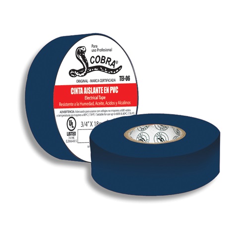 TAPE O CINTA ELECTRICA DE VINIL COLOR AZUL 3/4" X 10 MTS COBRA REF. TEI-11 MARCA FERMETAL