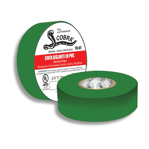TAPE O CINTA ELECTRICA DE VINIL COLOR VERDE 3/4" X 10 MTS COBRA REF. TEI-12 MARCA FERMETAL
