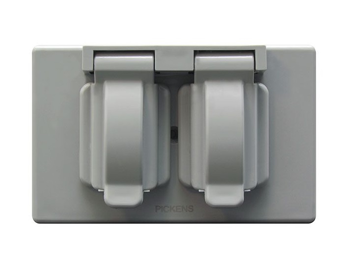TAPA PROTECTORA DE TOMACORRIENTE DOBLE INTEMPERIE HORIZONTAL GRIS REF. U03-GR MARCA PICKENS