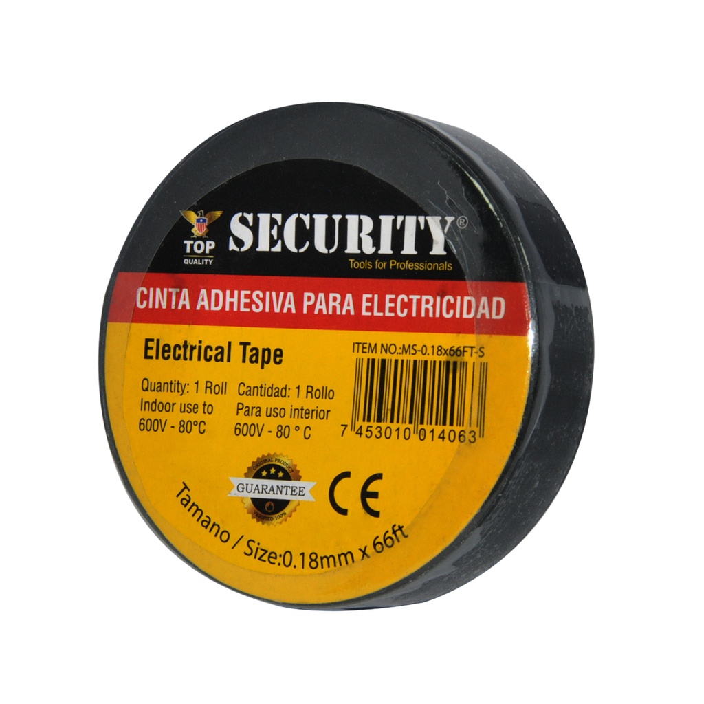 TAPE O CINTA ELECTRICA DE VINIL COLOR NEGRO 3/4" X 20 MTS REF. 014063 MARCA SECURITY
