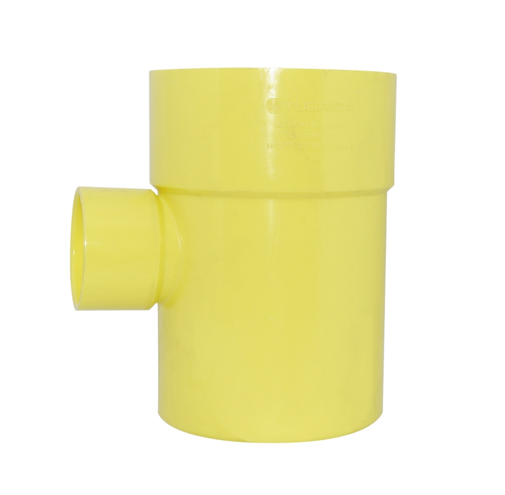 TEE REDUCIDA DE PVC PARA AGUA SERVIDA DE 110 MM X 50 MM (4" X 2") REF. 1010000704 MARCA TUBRICA