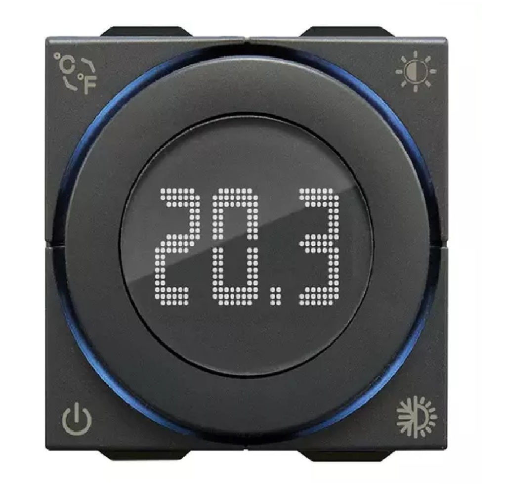 TERMOSTATO ROTATORIO IOT CONECTADO 2 MODULOS COLOR CARBON MATE REF. 02973.CM MARCA VIMAR