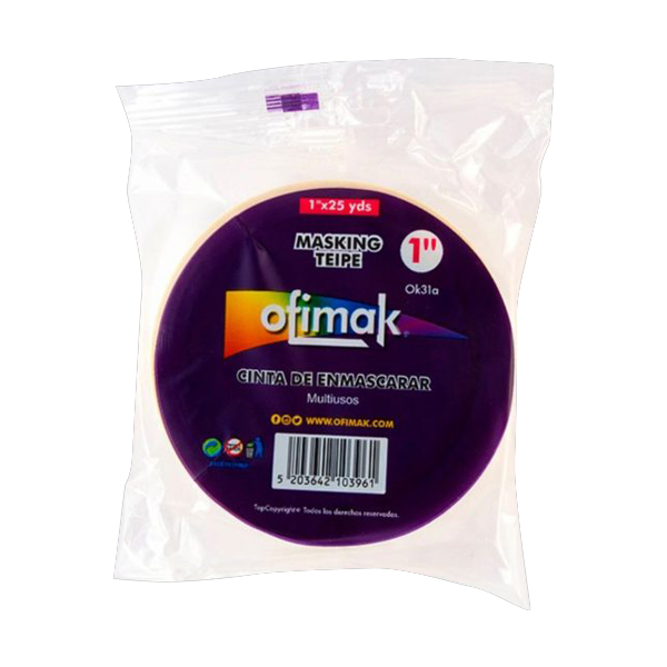 TIRRO O CINTA DE ENMASCARAR DE 1" X 23 MTS (BULTO 72 PZAS) REF. OK31A MARCA OFIMAK