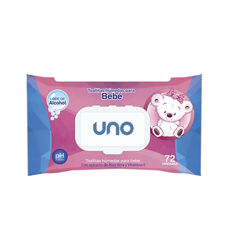 TOALLAS HUMEDAS BEBE PAQUETE DE 72 UND ROSA REF. UNOA4070400 MARCA UNO