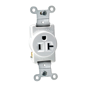 TOMA SENCILLA C/TIERRA 2 POLOS 20 AMP 125 V BAKELITA BLANCA REF. KOB-102W MARCA KOBY