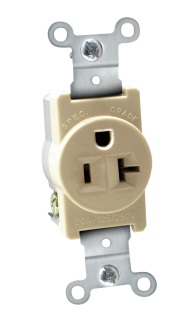 TOMA SENCILLA C/TIERRA 2 POLOS 20 AMP 125 V BAKELITA MARFIL SIN TAPA REF. KOB-102 MARCA KOBY