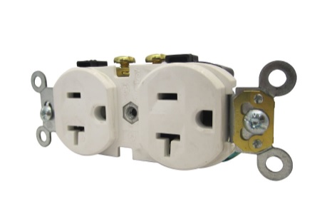 TOMA CORRIENTE 270 DOBLE CON POLO A TIERRA 20 AMP 125 V SIN TAPA BLANCO REF- KOB-103W MARCA KOBY