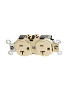 TOMA CORRIENTE 270 DOBLE CON POLO A TIERRA 20 AMP 125 V SIN TAPA MARFIL REF- KOB-103 MARCA KOBY