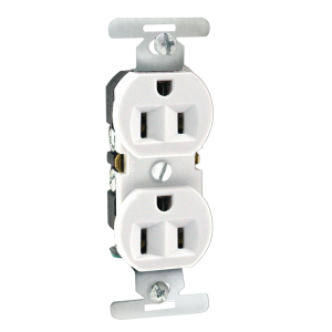 TOMA CORRIENTE 270 DOBLE 15 AMP 125 V 2 POLOS 3HILOS S/TAPA BLANCO REF. TAN-077W / 924141 MARCA KOBY