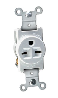 TOMA SENCILLA C/TIERRA 2 POLOS 15 AMP 125 V BAKELITA BLANCO (TIPO CHINO) REF. KOB-091W MARCA KOBY