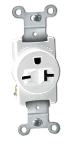 TOMA CHINA SENCILLA C/TIERRA 2 POLOS 20 AMP 220 V BAKELITA BLANCA REF. KOB - 096W MARCA KOBY